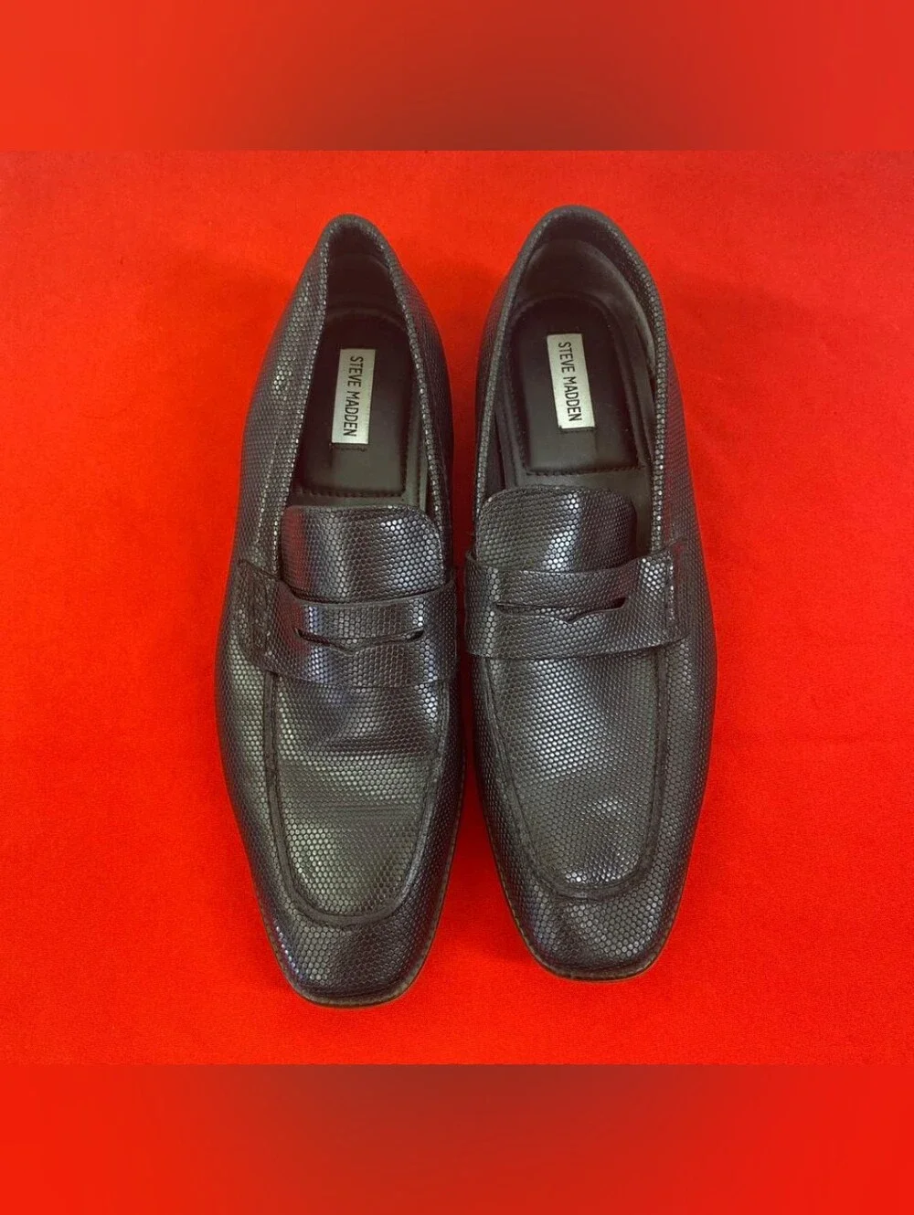 ): Steve Madden P-Ancher Black Textured Penny Loafers Size 11D